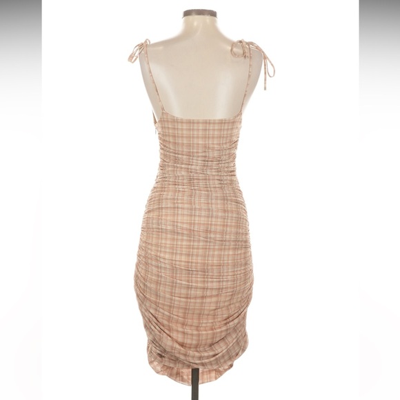 Wilfred Plaid Midi Dress in Cream and Tan - Picture 2 of 5
